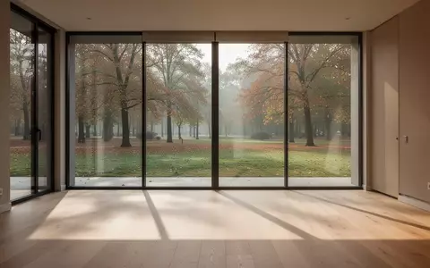 Ein heller, minimalistisch gestalteter Raum mit Holzboden und herbstlichem Blick durch ein großes Fenster. - Foto: über boerse-global.de