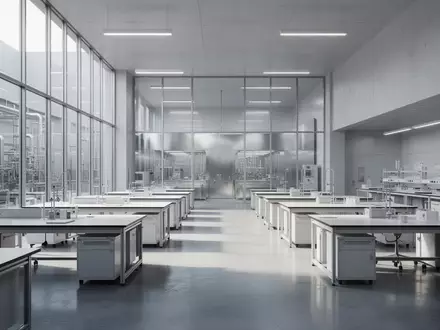 Ein minimalistisches, modernes Forschungslabor mit leeren Arbeitsplätzen und natürlichem Lichteinfall durch große Fenster. - Foto: über boerse-global.de