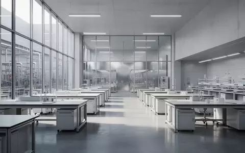 Ein minimalistisches, modernes Forschungslabor mit leeren Arbeitsplätzen und natürlichem Lichteinfall durch große Fenster. - Foto: über boerse-global.de
