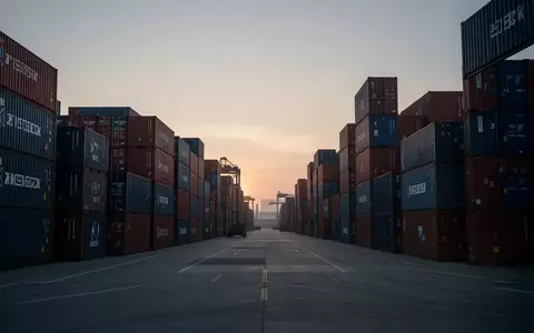 Ein großes, modernes Logistikzentrum für internationalen Warenverkehr mit gestapelten Containern im Dämmerlicht. - Foto: über boerse-global.de