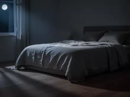 Ein minimalistisch eingerichtetes Schlafzimmer in den frühen Morgenstunden mit sanftem Mondlichteinfall. - Foto: über boerse-global.de