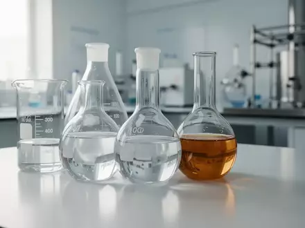 Laborausrüstung mit Glasbehältern und chemischen Substanzen in einer sterilen Umgebung. - Foto: über boerse-global.de