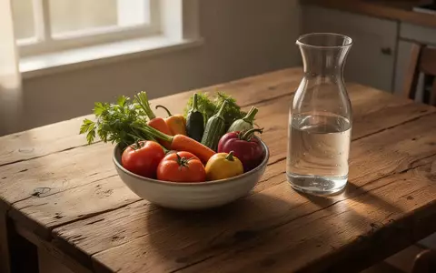 Ein hölzerner Tisch mit einer Schale frischem Gemüse in natürlichem Sonnenlicht. - Foto: über boerse-global.de