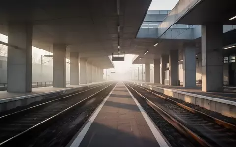 Ein verlassener Bahnsteig in den frühen Morgenstunden mit modernen Betonstrukturen und Gleisen in der Ferne. - Foto: über boerse-global.de