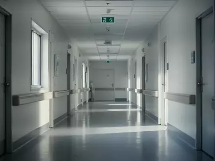 Ein steriler, hell beleuchteter Krankenhausflur mit minimalistischer Architektur und einfallendem Tageslicht. - Foto: über boerse-global.de