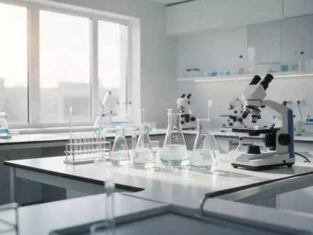 Ein minimalistisches, helles Labor mit wissenschaftlichen Instrumenten und Glasgeräten auf einer sauberen Arbeitsfläche. - Foto: über boerse-global.de