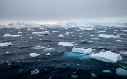 Eisige Gewässer des Südpolarmeeres mit treibenden Eisschollen unter einem bewölkten Himmel. - Foto: über boerse-global.de