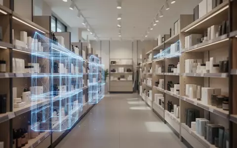 Ein modernes Ladenregal, auf das eine digitale Blaupause projiziert wird, um Ladenumbauten zu visualisieren. - Foto: über boerse-global.de