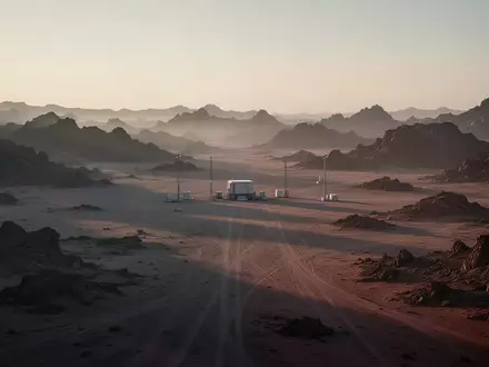 Weite, karge Wüstenlandschaft bei Dämmerung, die eine abgelegene Einsatzumgebung für autonome Systeme symbolisiert. - Foto: über boerse-global.de