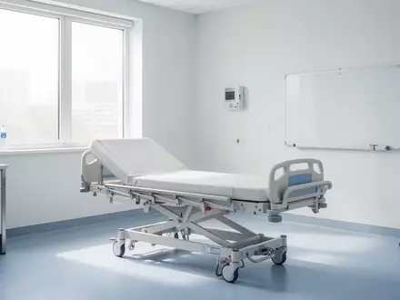 Ein leerer Behandlungsraum in einem Krankenhaus mit einem verstellbaren Bett und hellem Tageslicht. - Foto: über boerse-global.de
