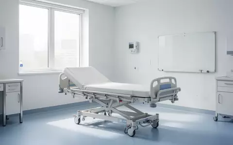 Ein leerer Behandlungsraum in einem Krankenhaus mit einem verstellbaren Bett und hellem Tageslicht. - Foto: über boerse-global.de