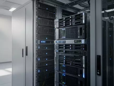 Ein minimalistischer Serverraum mit moderner Hardware und subtilen Statusleuchten in einer professionellen Umgebung. - Foto: über boerse-global.de