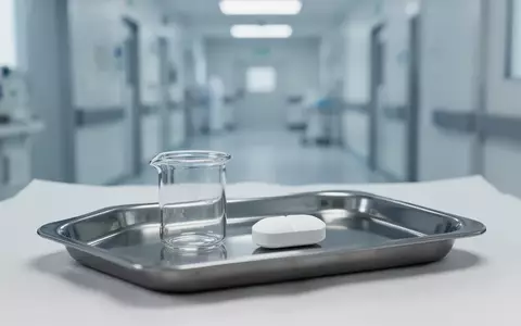 Eine sterile, medizinische Laborumgebung mit einer einzelnen weißen Tablette auf einem Metalltablett. - Foto: über boerse-global.de