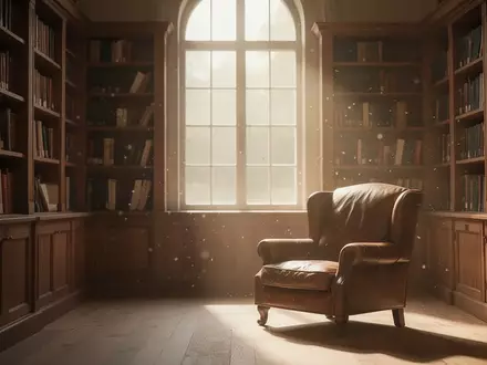 Ein ruhiger, von Sonnenlicht durchfluteter Raum in einer Bibliothek mit leeren Regalen und einem gemütlichen Sessel. - Foto: über boerse-global.de