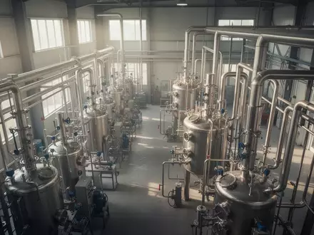 Moderne Industrieanlage für chemisches Recycling mit Stahlrohren und Reaktoren in einer hellen Halle. - Foto: über boerse-global.de