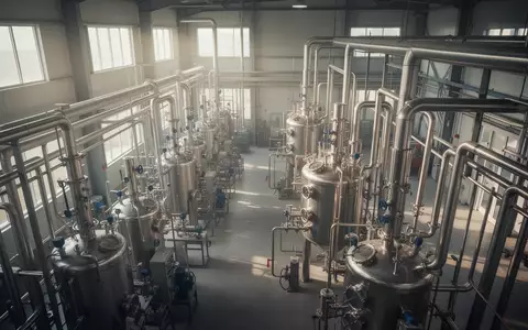 Moderne Industrieanlage für chemisches Recycling mit Stahlrohren und Reaktoren in einer hellen Halle. - Foto: über boerse-global.de