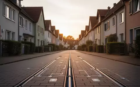 Eine ruhige Wohnstraße in einer deutschen Stadt bei Sonnenuntergang, die den Fokus auf die städtische Wärmeversorgung legt. - Foto: über boerse-global.de