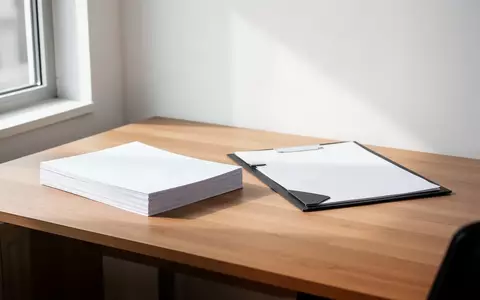 Ein minimalistischer Büroarbeitsplatz mit leeren Broschüren und einer Dokumentenmappe, die auf eine Archivierung von Unterlagen hindeutet. - Foto: über boerse-global.de