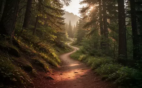 Ein gewundener Waldweg, der bei goldenem Licht einen Hügel hinaufführt und die belebende Wirkung von Bewegung in der Natur symbolisiert. - Foto: über boerse-global.de