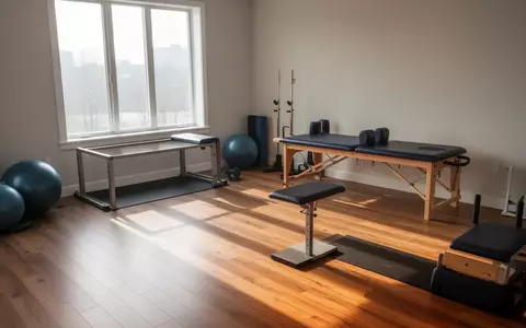 Heller, minimalistischer Raum einer physiotherapeutischen Praxis mit Holzboden und natürlichem Lichteinfall. - Foto: über boerse-global.de