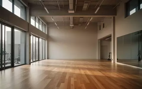 Ein minimalistischer, leerer Fitnessraum mit Holzboden und hellem Tageslicht ohne Trainingsgeräte. - Foto: über boerse-global.de