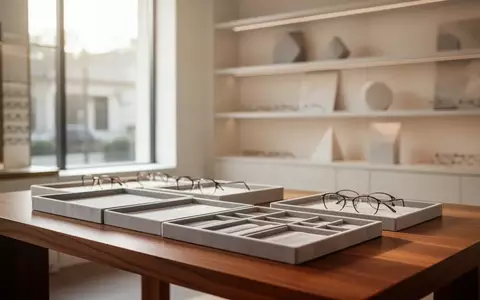 Minimalistisch gestalteter Innenraum eines modernen Optikergeschäfts mit natürlichem Licht und leeren Präsentationsflächen. - Foto: über boerse-global.de