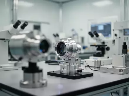 Ein steriler Laborraum mit optischen Messgeräten und einer metallischen Linseneinheit auf einem Arbeitstisch. - Foto: über boerse-global.de