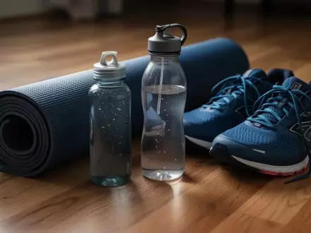 Symbolbild: Yogamatte, Trinkflasche und Laufschuhe - Foto: über boerse-global.de