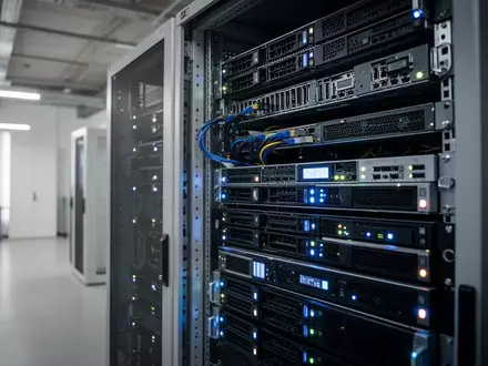 Ein moderner Serverraum mit leuchtender Hardware in einem Bürogebäude in Prag. - Foto: über boerse-global.de