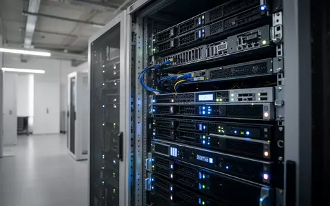 Ein moderner Serverraum mit leuchtender Hardware in einem Bürogebäude in Prag. - Foto: über boerse-global.de