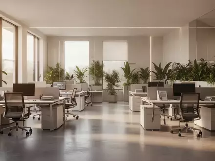 Ein minimalistisch gestaltetes, modernes Büro mit klaren architektonischen Linien und natürlichem Lichteinfall. - Foto: über boerse-global.de