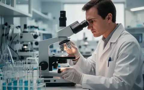 Wissenschaftler bei der Arbeit an einem Mikroskop in einem modernen medizinischen Forschungslabor. - Foto: über boerse-global.de