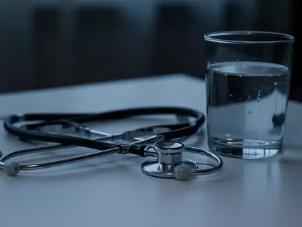 Symbolbild: Stethoskop neben einem Glas Wasser - Foto: über boerse-global.de