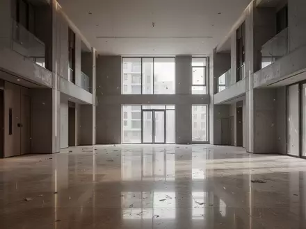 Ein leeres, modernes Wohngebäude-Foyer mit poliertem Steinboden und natürlichem Lichteinfall. - Foto: über boerse-global.de