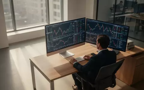 Ein Finanzexperte arbeitet in einem modernen Büro an einem Computer mit abstrakten Marktdaten. - Foto: über boerse-global.de