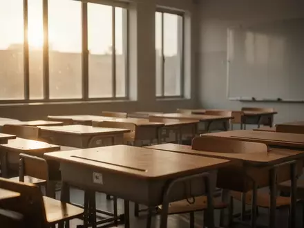 Ein leerer, sonnendurchfluteter Klassenraum mit Holzmöbeln in einer ruhigen, konzentrierten Lernumgebung. - Foto: über boerse-global.de