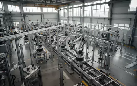 Moderne Montagehalle in einem Automobilwerk mit industriellen Fertigungsanlagen und präzisen Maschinenstrukturen. - Foto: über boerse-global.de