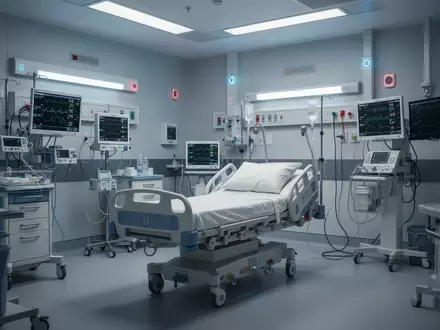 Ein leeres, hochmodernes Intensivzimmer in einer Klinik mit medizinischen Überwachungsgeräten in einer ruhigen Atmosphäre. - Foto: über boerse-global.de