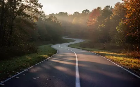 Eine leere Laufstrecke durch eine herbstliche Naturlandschaft im Morgenlicht. - Foto: über boerse-global.de