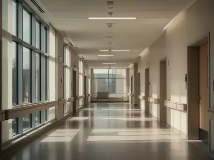 Moderner Krankenhausflur mit minimalistischer Architektur und hellem Tageslicht. - Foto: über boerse-global.de