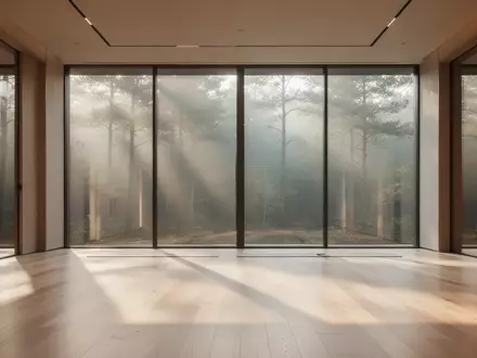 Ein heller, minimalistischer Übungsraum in einem Resilienzzentrum mit bodentiefen Fenstern und Blick in die Natur. - Foto: über boerse-global.de