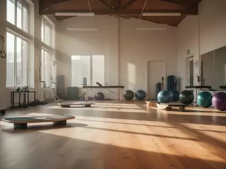 Ein heller, leerer Physiotherapieraum mit Sportgeräten und natürlichem Lichteinfall. - Foto: über boerse-global.de