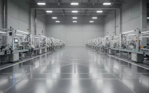 Innenansicht einer modernen, leeren Industriehalle mit poliertem Boden und neutraler Beleuchtung. - Foto: über boerse-global.de