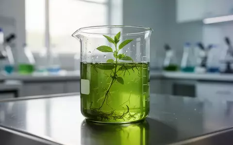 Ein gläsernes Laborgefäß mit einem grünen Pflanzenextrakt auf einer sterilen Arbeitsfläche in einem Forschungslabor. - Foto: über boerse-global.de