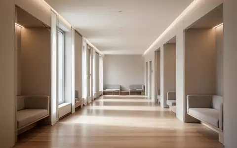 Ein heller, minimalistischer Klinikflur mit ruhigen Sitznischen in einer modernen medizinischen Einrichtung. - Foto: über boerse-global.de