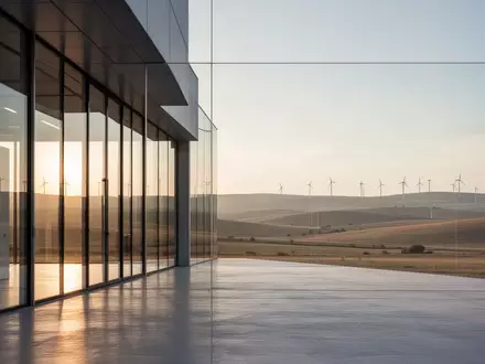 Ein modernes, minimalistisches Forschungsgebäude mit Glasfassade vor einer weiten Landschaft bei Sonnenuntergang. - Foto: über boerse-global.de