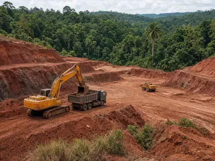Moderne Tagebau-Mine für Seltene Erden in einer brasilianischen Landschaft mit schwerem Gerät. - Foto: über boerse-global.de