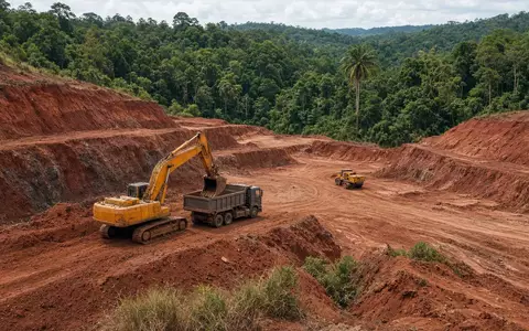 Moderne Tagebau-Mine für Seltene Erden in einer brasilianischen Landschaft mit schwerem Gerät. - Foto: über boerse-global.de