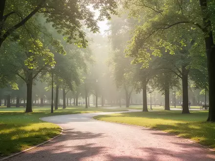 Ein sonniger, ruhiger Parkweg umgeben von Bäumen und frischem Grün, der zu Bewegung an der frischen Luft einlädt. - Foto: über boerse-global.de