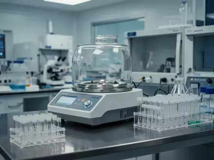 Ein modernes, steriles Labor mit wissenschaftlichen Analysegeräten und Glasgefäßen auf einer Edelstahlarbeitsfläche. - Foto: über boerse-global.de